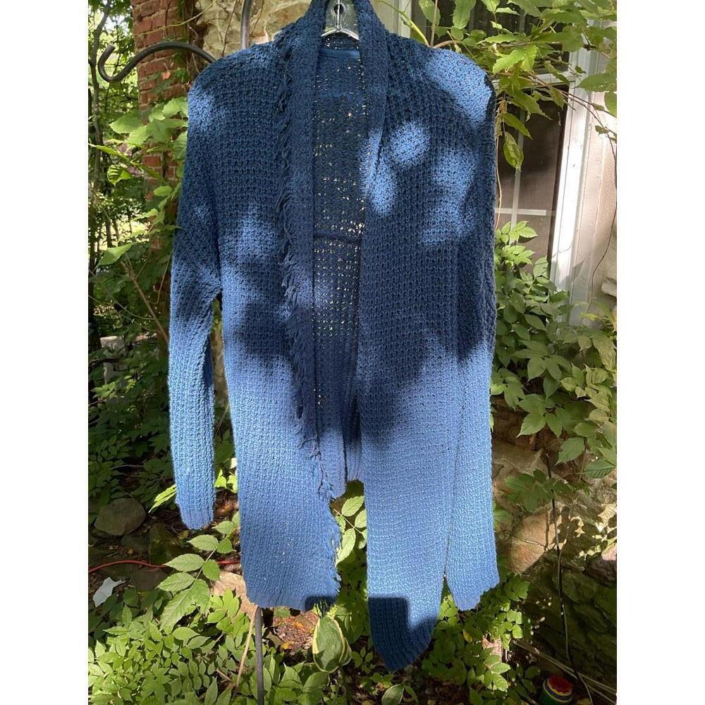 Free People I'll Be Around Silk Blend Blue Knit Cardigan with Fringe  Medium